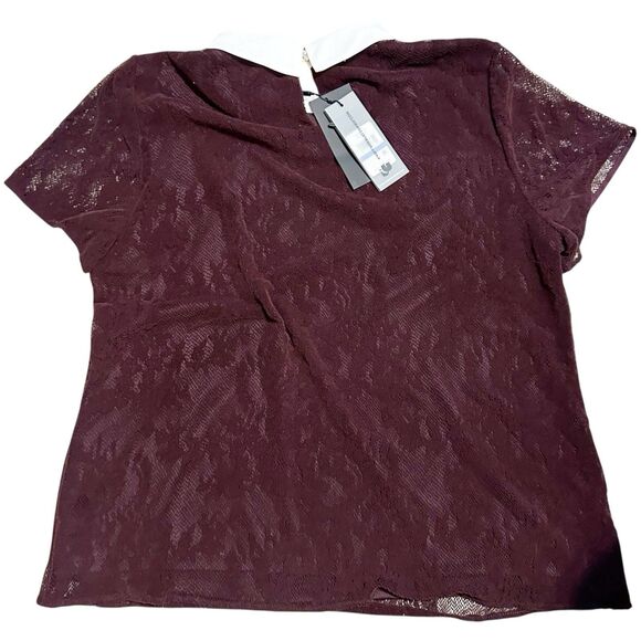 NWT Karl Lagerfeld Women's Peter Pan Collar Gothcore Lace Blouse Pearl Buttons - Picture 2 of 8